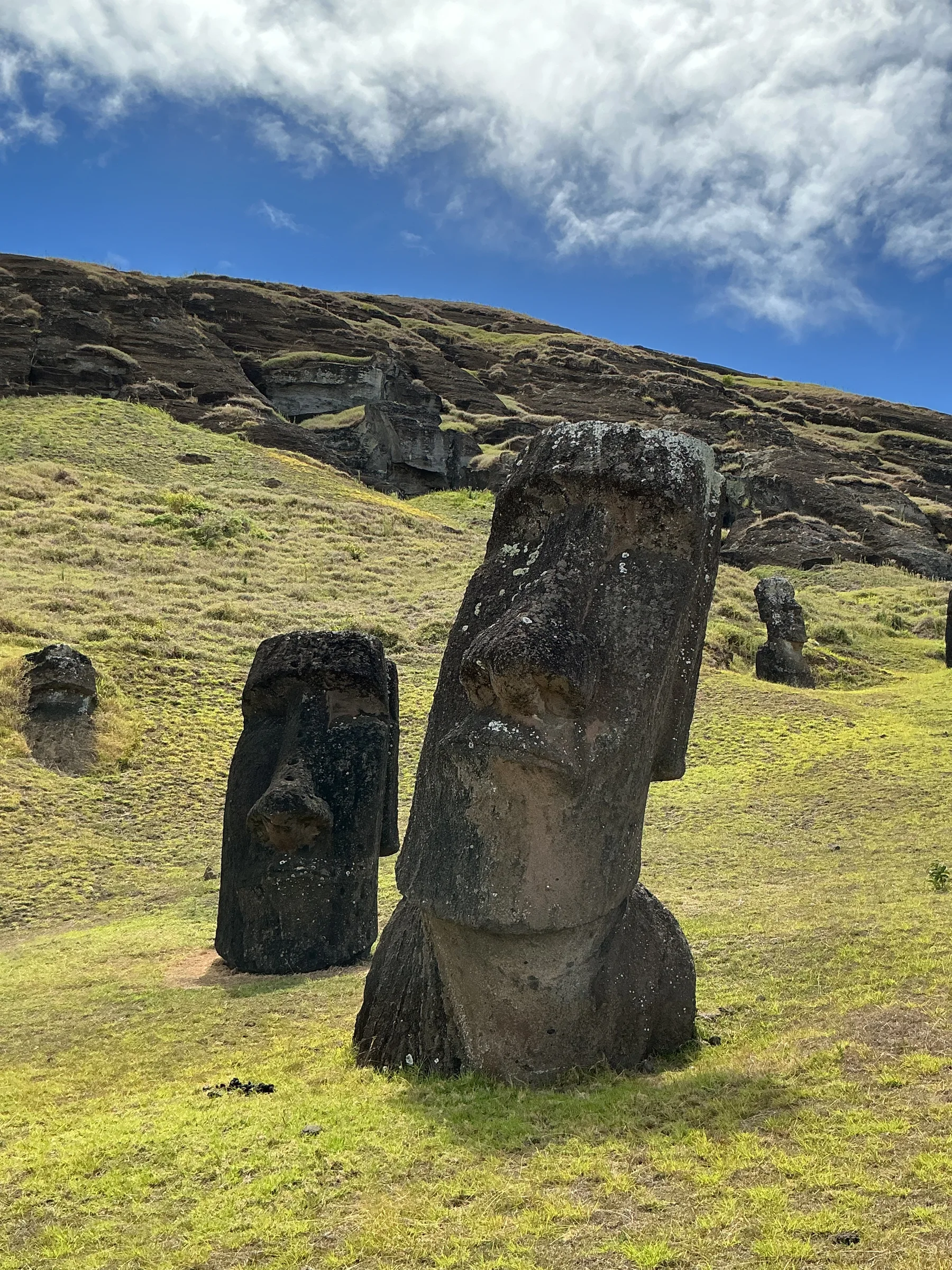 Moái en la ladera de Rano Raraku